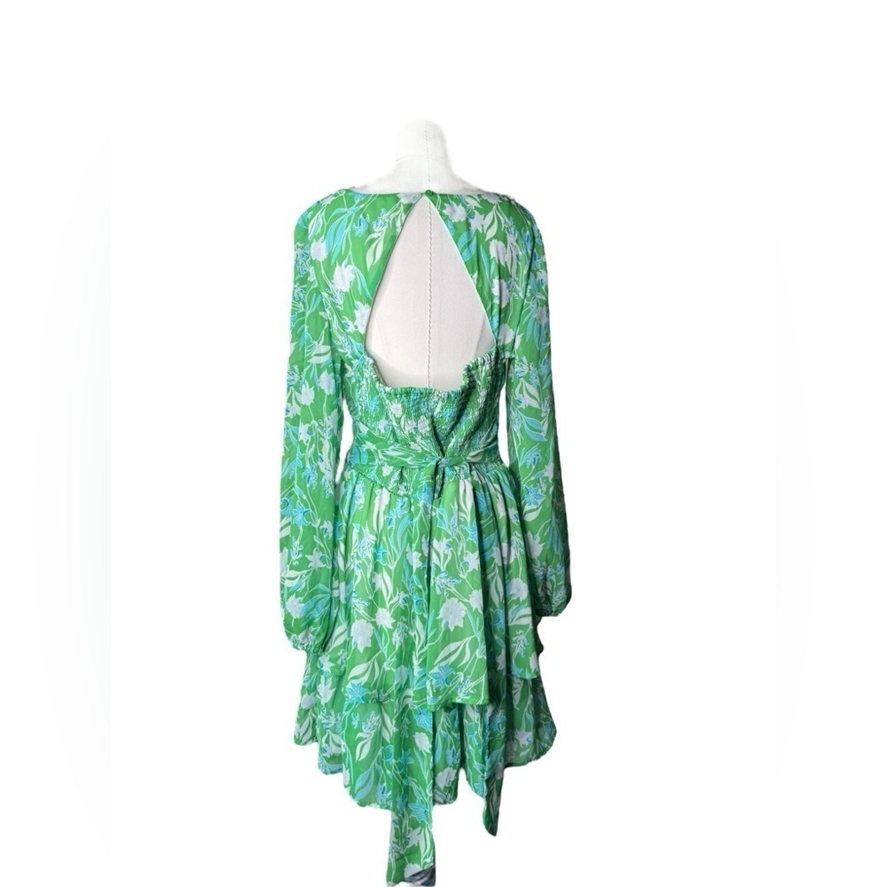 Jessica Simpson Green Women's Floral LS A-Line Midi Dress XL Polyester EUC - Picture 5 of 6